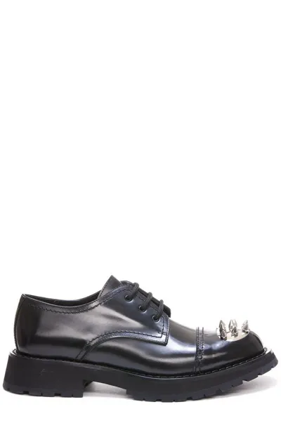 Alexander Mcqueen Punk Stud Leather Derby Shoes In Black Silver