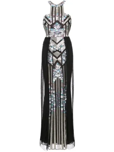 Marchesa Notte Black Sleeveless Sequin Evening Gown