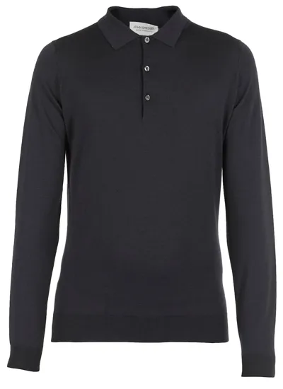 John Smedley Belper Buttoned Knitted Polo Shirt In Blue