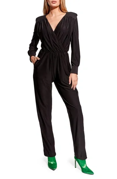 As By Df Emery Long-sleeve Surplice Jumpsuit In Black