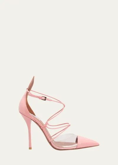 Alaïa Patent Plexi Lace-up Pumps In 451 Rose Fraise