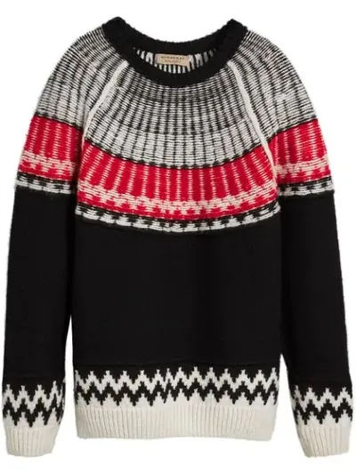 Burberry Rycroft Wool & Cashmere Blend Sweater In Black/ Military Red