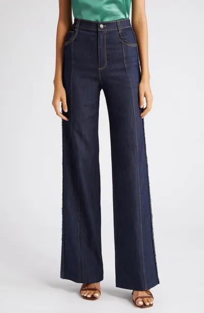 Cinq À Sept Francine Topstitched High-rise Straight-leg Pants In Indigo