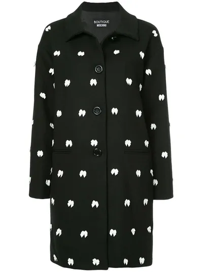 Boutique Moschino Bow Embellished Single Breasted Coat In Black