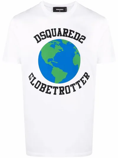 Dsquared2 Globetrotter Print T-shirt In White