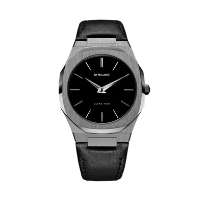 D1 Milano Watch Ultra Thin Leather 40 Mm In Black/gun Metal