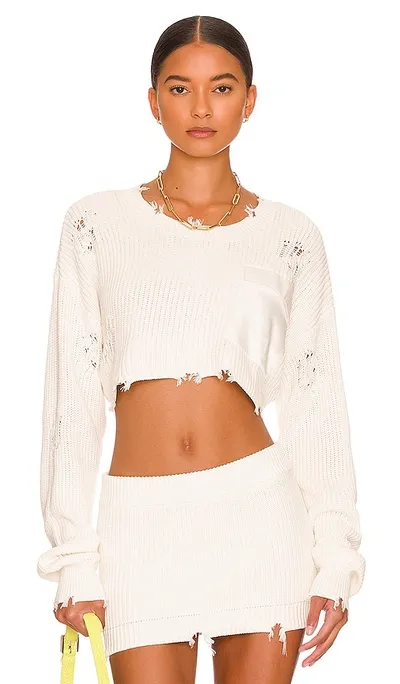 Ser.o.ya Devin Cropped Distressed Sweater In White