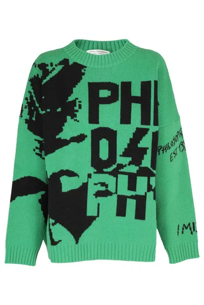 Philosophy Di Lorenzo Serafini Crewneck Knitted Jumper In Green