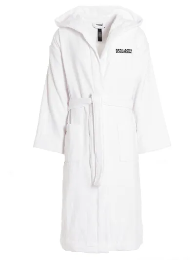 Dsquared2 Logo Embroidered Bath Robe In White