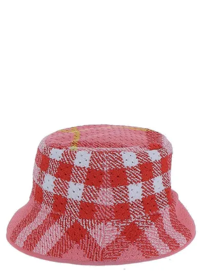 Burberry Giant Check Knit Bucket Hat In Pink