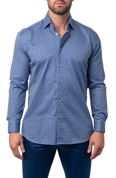 Maceoo Fibonacci Floating Skull Regular Fit Print Button-up Shirt In Blue