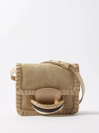 Chloé Kattie Whipstitched Suede Shoulder Bag In Neutrals