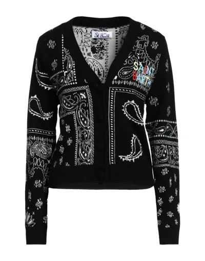 Mc2 Saint Barth Woman Cropped Cardigan With Saint Barth Embroidery In Black