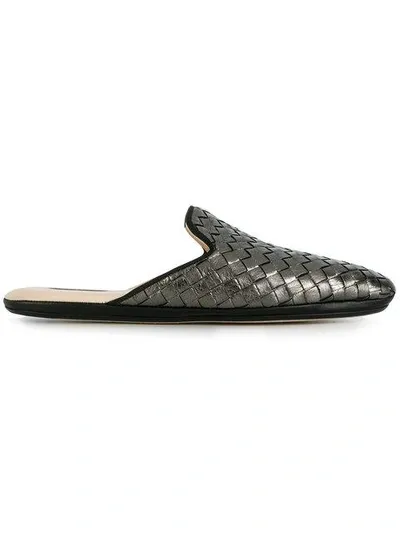 Bottega Veneta Argento Antique Intrecciato Furrow Metal Fiandra Slipper In Metallic