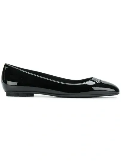 Ferragamo Embossed Gancio Ballerina Shoes In Black