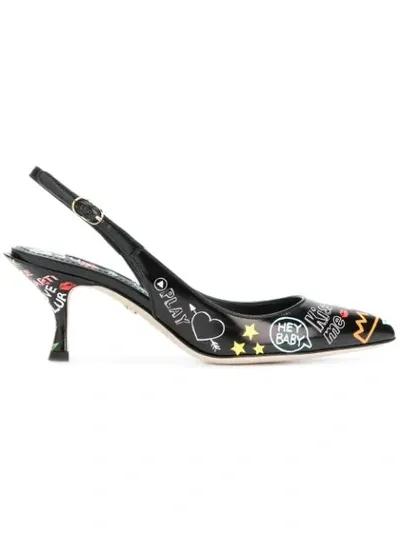 Dolce & Gabbana 60mm Printed Sling Back Leather Pumps In Black