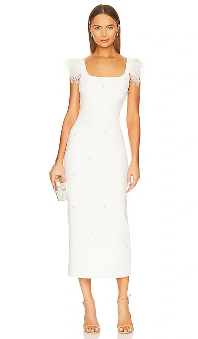 Likely Cameron Ostrich Feather-trimmed Midi-dress In White