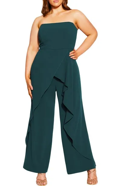 City Chic Attract Strapless Jumpsuit In Emerald