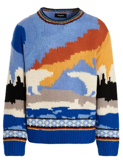 Dsquared2 Intarsia-knit Design Jumper In Blue