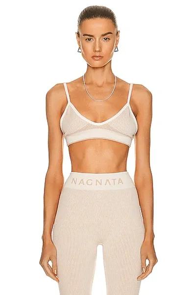 Nagnata Tri Seamless Ribbed Wool Blend Bralette In Beige