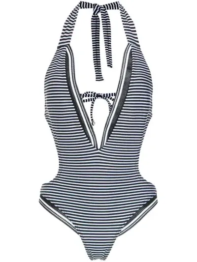 Amir Slama Striped Swimsuit In Black