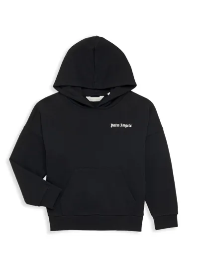 Palm Angels Kids' Logo Cotton Hoodie In Black White