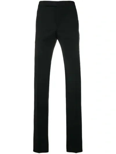 Saint Laurent Slim-fit Cropped Striped Wool-twill Trousers In Black