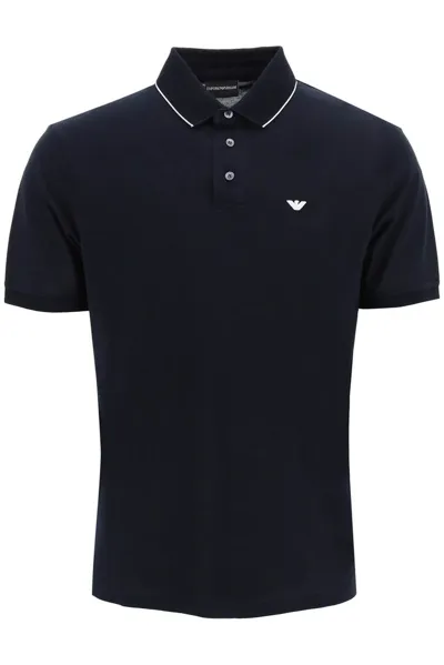 Emporio Armani Logo Embroidered Short Sleeved Polo Shirt In Navy