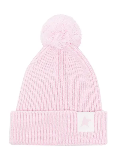 Golden Goose Kids' Rib-knit Pom Pom Hat In Rose Shadow