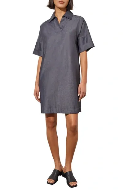 Ming Wang Chambray A-line Shirtdress In Dark Denim