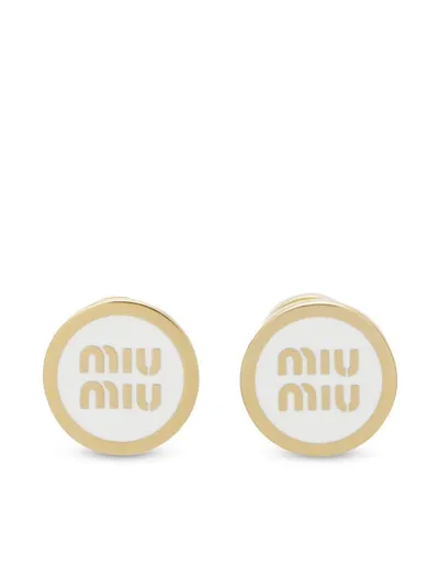 Miu Miu Logo-embossed Stud Earrings In Weiss