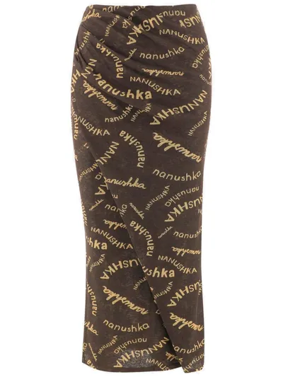 Nanushka Brown Taina Logo Midi Skirt