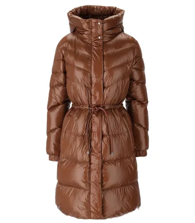 Woolrich Aliquippa Lodge - Long Nylon Down Jacket In Brown