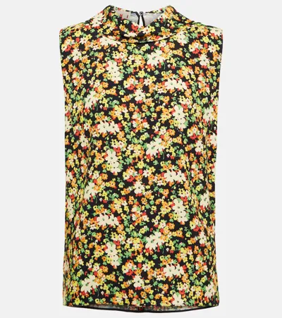 Marni Floral-print Sleeveless Top In Black,orange,green