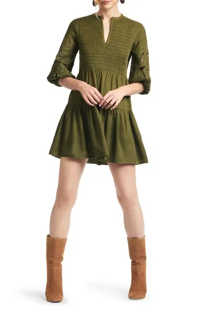 Sachin & Babi Kendall Tiered Eyelet Mini Dress In Green