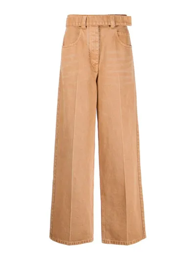 Alexander Wang Belted Wide-leg Jeans In Beige