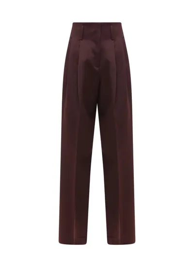 Golden Goose Journey Pant Flavia Wide Leg Compact Gabardine Wool In Brown