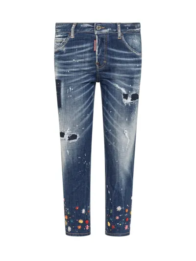 Dsquared2 Floral-embroidered Skinny Jeans In Blue