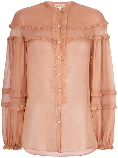 N°21 Ruffle Detail Sheer Blouse In Brown