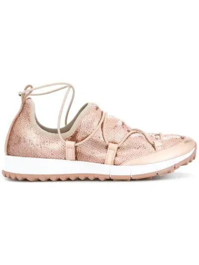 Jimmy Choo Andrea Tea Rose Stretched Pailettes Slip On Trainers In Metallic