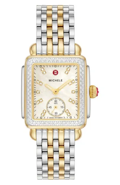 Michele Deco Mid Diamond Bracelet Watch, 29mm In Two-tone Gold