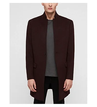 Allsaints Bodell Notch-lapel Wool Coat In Aubergine Red