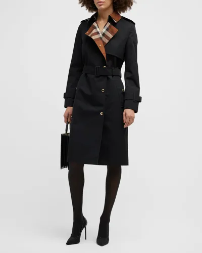 Burberry Check Panel Cotton Gabard In Black