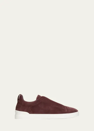 Zegna Triple Stitch Suede Low-top Sneakers In Dark Purple