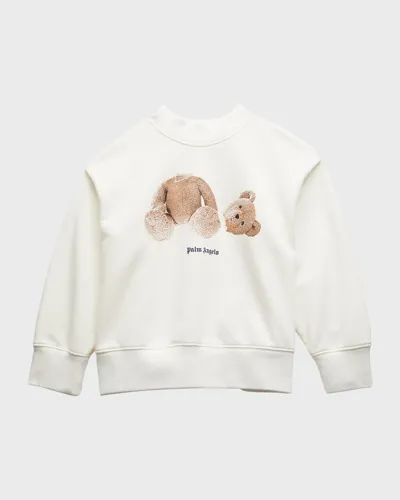 Palm Angels Kids' Bear Cotton-blend Sweatshirt In White Brown