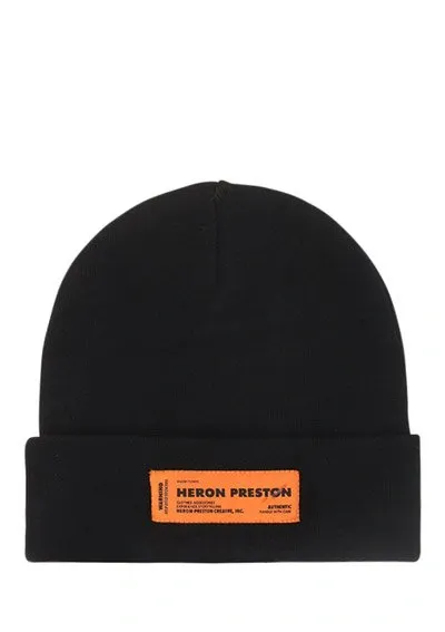 Heron Preston Logo-patch Wool Beanie In Nero