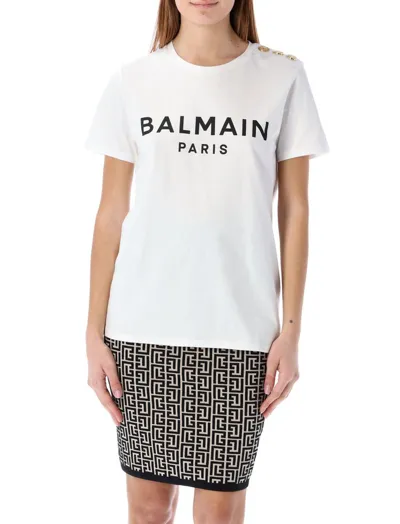 Balmain Logo Printed Crewneck T In White