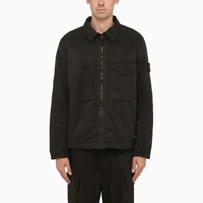 Stone Island Puffer Jacket In Back Technical Canvas In Black