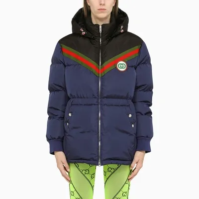 Gucci Blue Nylon Padded Jacket With Web Detail