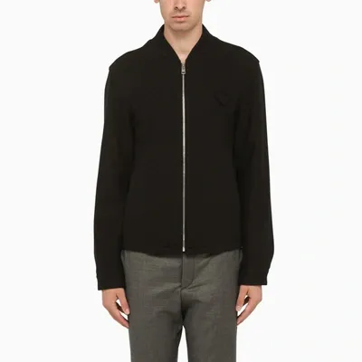 Prada Short Puffer Jacket In Black Wool